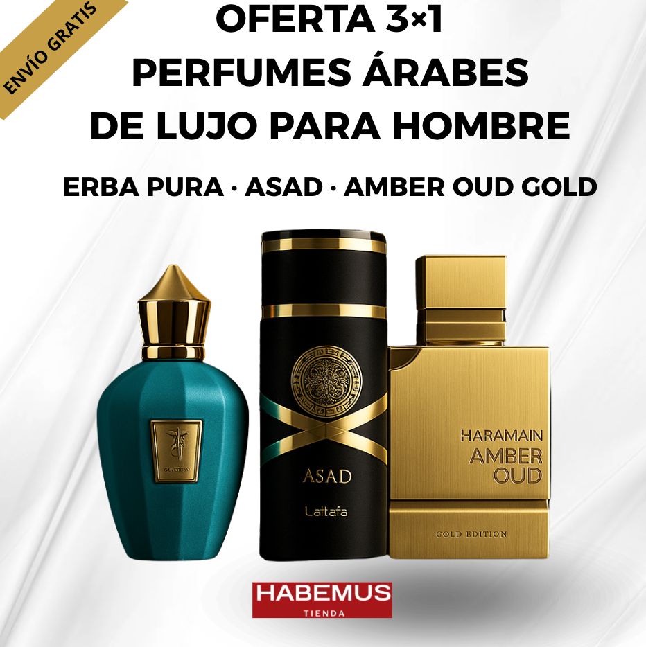 ¡OFERTA 3X1! PERFUMES ARABES HOMBRE - ERBA PURA - ASAD LATAFFA - AMBER OUD GOLD