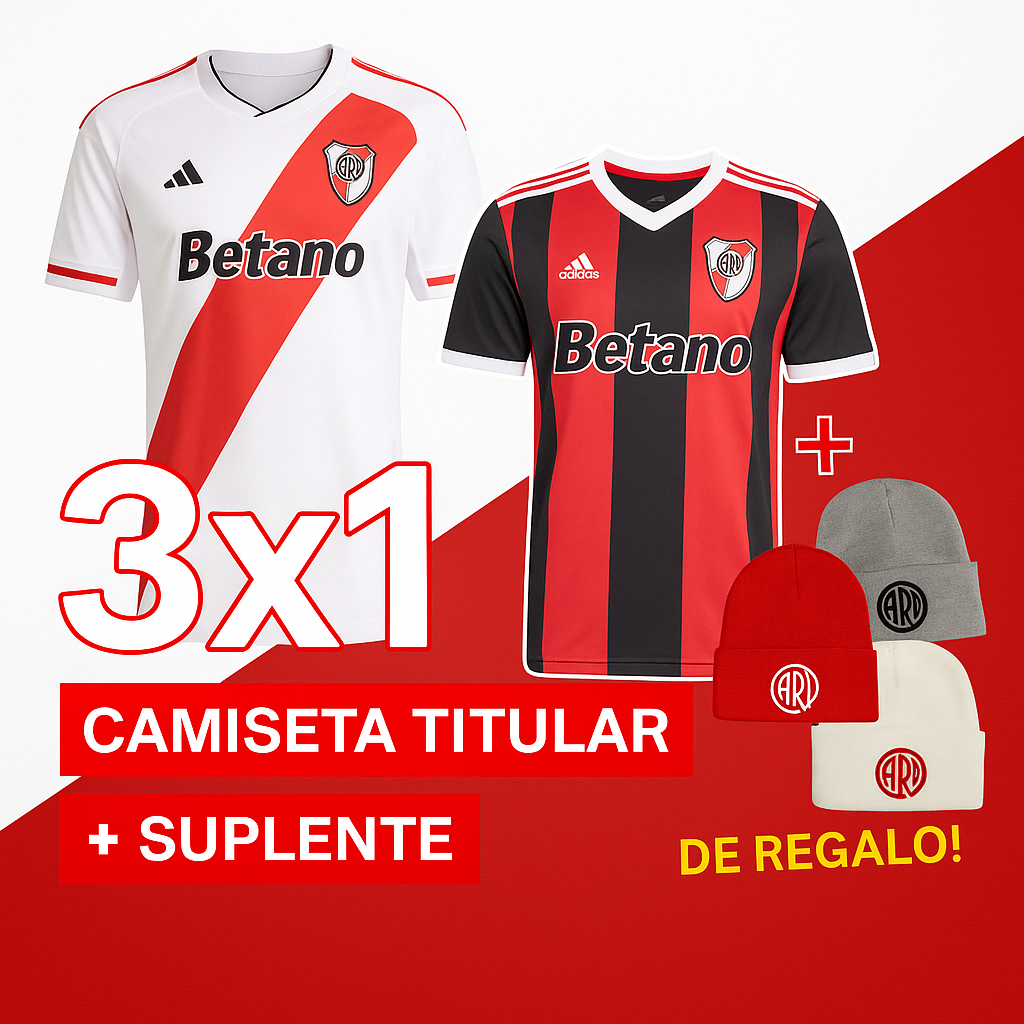 PROMO 3X1! NUEVA CAMISETA TITULAR + CAMISETA SUPLENTE RIVER 25/26 + GORRO DE LANA MILLONARIO DE REGALO