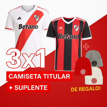 PROMO 3X1! NUEVA CAMISETA TITULAR + CAMISETA SUPLENTE RIVER 25/26 + GORRO DE LANA MILLONARIO DE REGALO