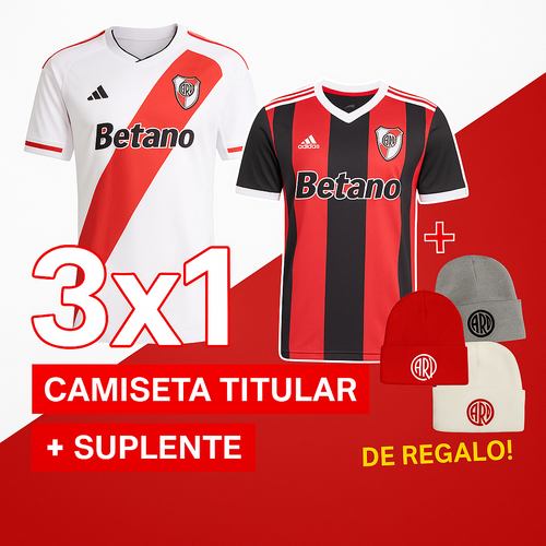 PROMO 3X1! NUEVA CAMISETA TITULAR + CAMISETA SUPLENTE RIVER 25/26 + GORRO DE LANA MILLONARIO DE REGALO